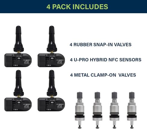 نظام مراقبة ضغط الإطارات القابل للبرمجة للهواتف الذكية من مايرز - يتضمن مستشعر TPMS صمامات مزدوجة لسهولة التركيب بواسطة أصحاب الأعمال اليدوية والمحترفين (4 عبوات) in Kuwait
