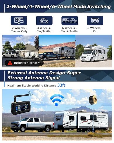 【Limited】 Metal Sensor RV Tire Pressure Monitoring System TPMS Tire Pressure Monitor System RV Trailer 4 Sensors 130PSI Signal Booster Antenna 33ft Solar/USB Charging for Travel Truck Color Display in Kuwait