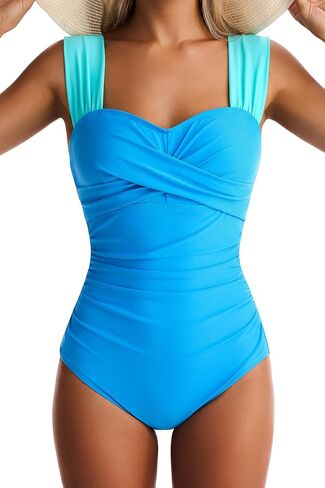 Womens One Piece Swimsuits Tummy Control Bathing Suits Modest Full Coverage Swimsuit Wide Straps Swimwear in Kuwait