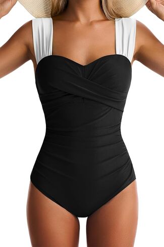 Womens One Piece Swimsuits Tummy Control Bathing Suits Modest Full Coverage Swimsuit Wide Straps Swimwear in Kuwait