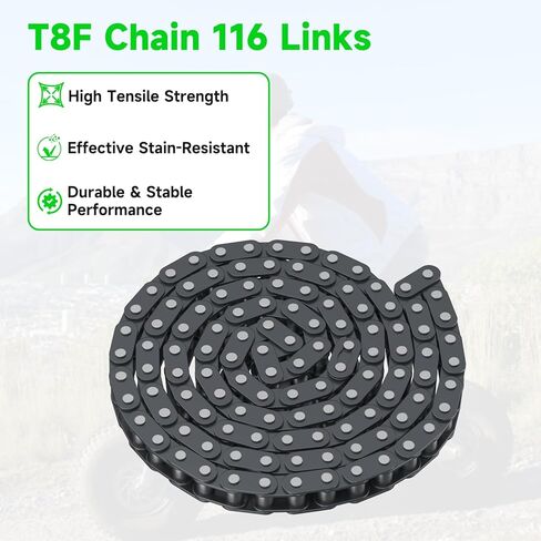 سلسلة T8F 116 وصلة متوافقة مع SYX Moto SSR X-pro MotoTec X-treme Apollo 50cc Dirt Bike 47cc 49cc 2 السكتة الدماغية جيب Pit Bike Mini Chopper Scooter ATV Quad 4 أجزاء عجلات مع قواطع سلسلة in Kuwait