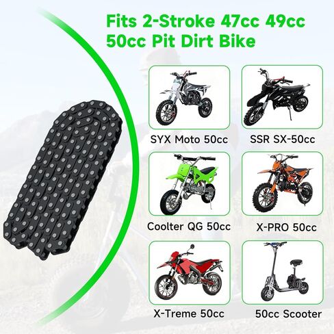 سلسلة T8F 116 وصلة متوافقة مع SYX Moto SSR X-pro MotoTec X-treme Apollo 50cc Dirt Bike 47cc 49cc 2 السكتة الدماغية جيب Pit Bike Mini Chopper Scooter ATV Quad 4 أجزاء عجلات مع قواطع سلسلة in Kuwait