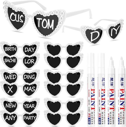 Flutesan 12 Pcs Personalized Heart Pearl Sunglasses Bulk Bride Sunglasses with 4 Paint Pens for DIY Bachelorette Wedding Party Favors in Saudi Arabia