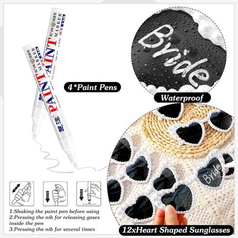 Flutesan 12 Pcs Personalized Heart Pearl Sunglasses Bulk Bride Sunglasses with 4 Paint Pens for DIY Bachelorette Wedding Party Favors in Saudi Arabia