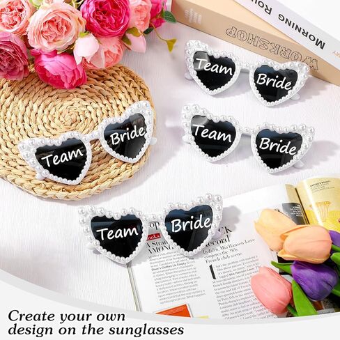 Flutesan 12 Pcs Personalized Heart Pearl Sunglasses Bulk Bride Sunglasses with 4 Paint Pens for DIY Bachelorette Wedding Party Favors in Saudi Arabia