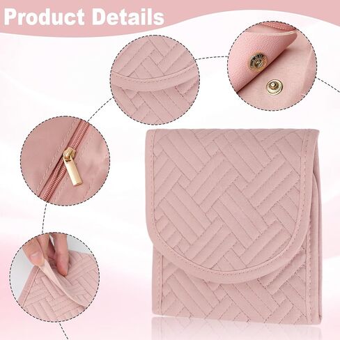Travel Jewelry Organizer Roll – Foldable Jewelry Storage Bag for Rings, Necklaces, Earrings & Bracelets, Portable Mini Soft Pink Travel Jewelry Case for Women in Saudi Arabia