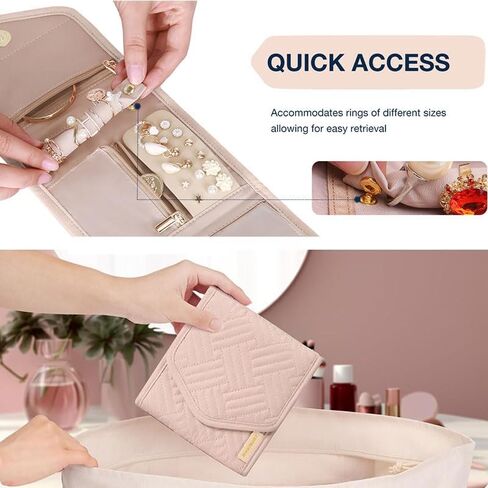 Travel Jewelry Organizer Case for Women, Foldable Portable Jewelry Roll Bag, Storage Accessory for Necklaces Earrings Rings Bracelets, Pink in Saudi Arabia