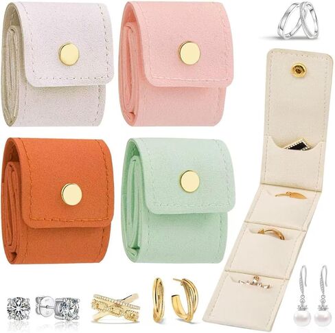 4 Pack Mini Travel Jewelry Organizer,Mini Travel Jewelry Bag Foldable Multi Functional Travel Jewelrys Pouch with Buckle Small Jewelry Travel Case for Earrings, Rings, Chain Bracelets,Necklaces (4) in Saudi Arabia