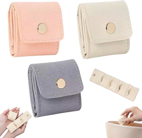 3PCS Mini Travel Jewelry Roll Bag with Buckle, Foldable Multifunctional Portable Jewelry Organizer Pouch Case for Earrings, Rings, Necklaces, Bracelets, Brooches in Saudi Arabia