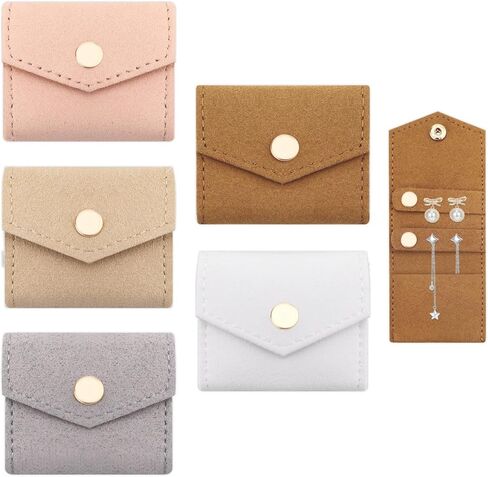 5 Pack Mini Travel Jewelry Case Pouch, Small Velvet Bag Traveling Jewelry Roll Storage Organizer with Snap Button for Women Ring Earring Ear Stud Necklace Gift Bags in Saudi Arabia