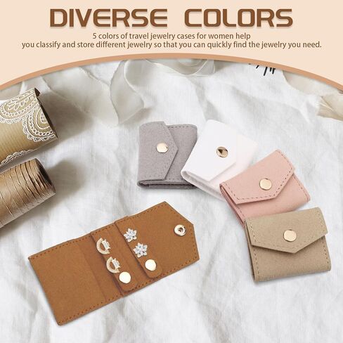 5 Pack Mini Travel Jewelry Case Pouch, Small Velvet Bag Traveling Jewelry Roll Storage Organizer with Snap Button for Women Ring Earring Ear Stud Necklace Gift Bags in Saudi Arabia