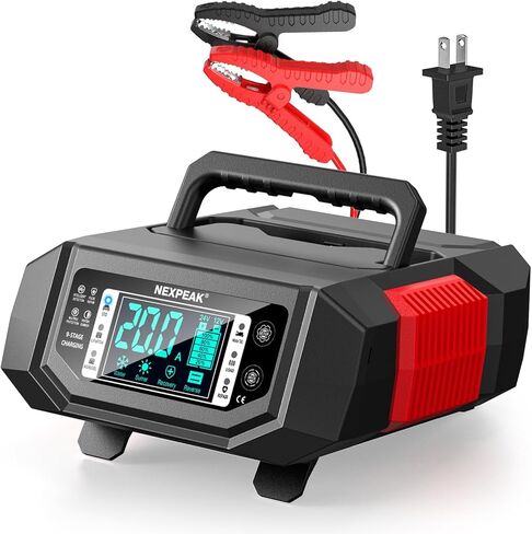 NEXPEAK 1-20A شاحن بطارية، شاحن هزيلة شاحن بطارية السيارة 12 فولت 24 فولت LiFePO4 حمض الرصاص الذكية صيانة البطارية مع تيار قابل للتعديل لسيارة شاحنة جزازة العشب قارب البحرية in Kuwait