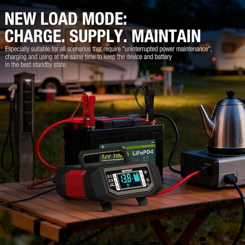 NEXPEAK 1-20A شاحن بطارية، شاحن هزيلة شاحن بطارية السيارة 12 فولت 24 فولت LiFePO4 حمض الرصاص الذكية صيانة البطارية مع تيار قابل للتعديل لسيارة شاحنة جزازة العشب قارب البحرية in Kuwait