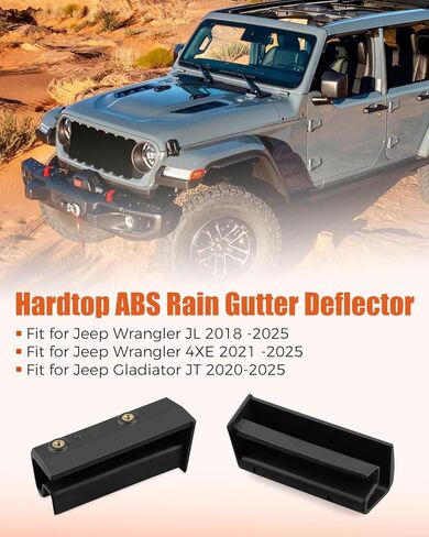 سقف تصريف مياه الأمطار مزراب الأخدود مناسب لسيارة Jeep Wrangler JL 4XE & Gladiator JT 2/4 باب 2018-2025 نافذة جانبية صلبة واقيات مياه الأمطار عاكس تمديد محول 2 قطعة أسود in Saudi Arabia