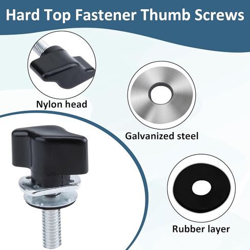 Universal Hard Top Screws, 8 PCS Hardtop Quick Release Fastener Set, Thumb Screw Kit with Thumb Screws, Washers and Nut Plates Compatible with Jeep Wrangler YJ JK JKU JL JLU (Black) in Saudi Arabia