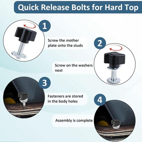 Universal Hard Top Screws, 8 PCS Hardtop Quick Release Fastener Set, Thumb Screw Kit with Thumb Screws, Washers and Nut Plates Compatible with Jeep Wrangler YJ JK JKU JL JLU (Black) in Saudi Arabia