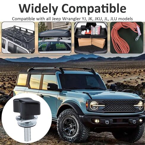 Universal Hard Top Screws, 8 PCS Hardtop Quick Release Fastener Set, Thumb Screw Kit with Thumb Screws, Washers and Nut Plates Compatible with Jeep Wrangler YJ JK JKU JL JLU (Black) in Saudi Arabia