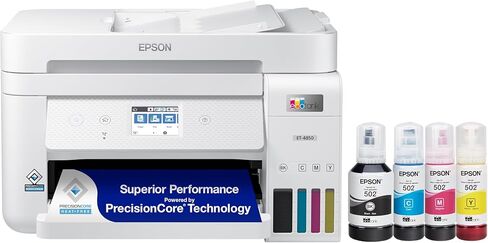 Epson EcoTank ET-4850 Wireless All-in-One Cartridge-Free Supertank Printer with Scanner, Copier, Fax, ADF and Ethernet – The Perfect Printer Office - White, Medium in Kuwait