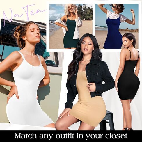 NaTen Women Dress Slips Body Shaper Full Slip Shapewear Tummy Control Under Dresses Seamless Spaghetti Strap in Saudi Arabia
