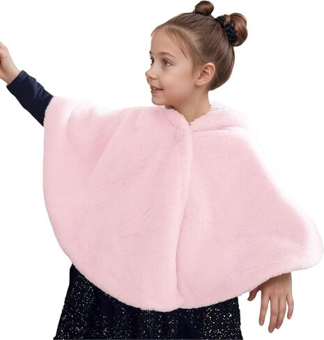 Girls Bunny Ear Hooded Coat, Faux Fur Bat Sleeve Winter Cloak Cape for Wedding Christmas Flower Girl Party Kids 3-8 Years in Saudi Arabia