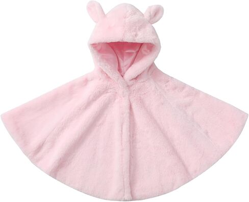 Girls Bunny Ear Hooded Coat, Faux Fur Bat Sleeve Winter Cloak Cape for Wedding Christmas Flower Girl Party Kids 3-8 Years in Saudi Arabia
