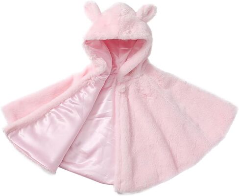 Girls Bunny Ear Hooded Coat, Faux Fur Bat Sleeve Winter Cloak Cape for Wedding Christmas Flower Girl Party Kids 3-8 Years in Saudi Arabia