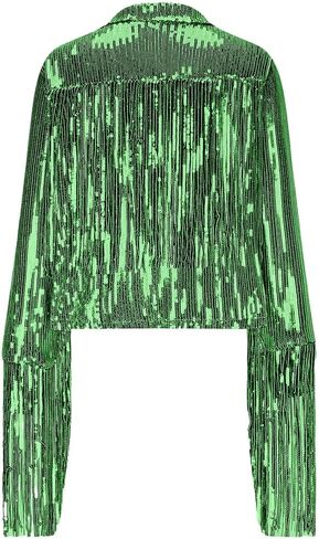 Sequin Fringe Jacket Shiny Open Front Sparkly Long Sleeve Lapel Collar Disco Cowgirl Outfit Y2K Party Concert Coat in Saudi Arabia