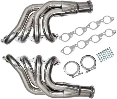 زوج من رؤوس بي بي سي توربو من الفولاذ المقاوم للصدأ مقاس 2.25 بوصة منفذ نطاق V أساسي 3.5 بوصة للأمام متجهًا للأعلى والأمام، تصميم مضغوط لسيارة Big Block Chevy 396 427 454 502 572 in Kuwait