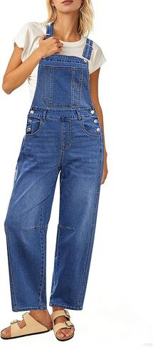 luvamia Denim Overalls for Women Barrel Leg Baggy Loose Fit Bib Stretchy Jean Jumpsuit Adjustable Strap Casual Overall in Saudi Arabia