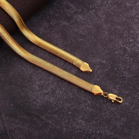 18K Gold Plated Snake Chain Bracelet for Men and Women, 6mm Flat Flexible Chain, Smooth Herringbone Style, Hypoallergenic Jewelry for Daily Wear, Minimalist Gift in Saudi Arabia