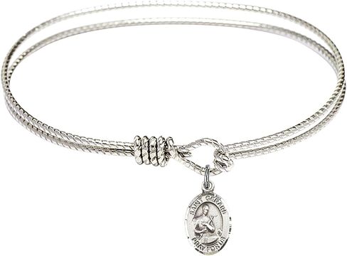 Oval Eye Hook Bangle Bracelet w/St. Gerard Majella in Sterling Silver in Saudi Arabia