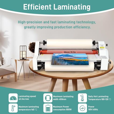 ماكينة تغليف لفة ساخنة باردة مقاس 18 بوصة مع بكرتين من فيلم التصفيح الحراري (1 بوصة أساسية، 0.8 مل، 17.3 بوصة عرض × 656 قدم طول)، آلة تغليف V480، ماكينة تغليف حرارية أحادية ومزدوجة الجوانب، شاشة رقمية، 110 فولت in Kuwait