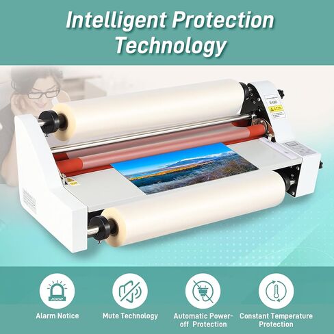 ماكينة تغليف لفة ساخنة باردة مقاس 18 بوصة مع بكرتين من فيلم التصفيح الحراري (1 بوصة أساسية، 0.8 مل، 17.3 بوصة عرض × 656 قدم طول)، آلة تغليف V480، ماكينة تغليف حرارية أحادية ومزدوجة الجوانب، شاشة رقمية، 110 فولت in Kuwait