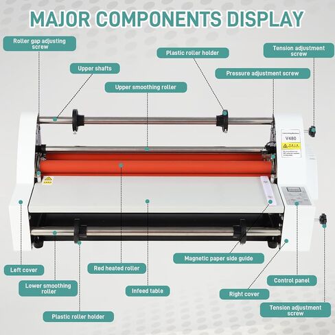 ماكينة تغليف لفة ساخنة باردة مقاس 18 بوصة مع بكرتين من فيلم التصفيح الحراري (1 بوصة أساسية، 0.8 مل، 17.3 بوصة عرض × 656 قدم طول)، آلة تغليف V480، ماكينة تغليف حرارية أحادية ومزدوجة الجوانب، شاشة رقمية، 110 فولت in Kuwait