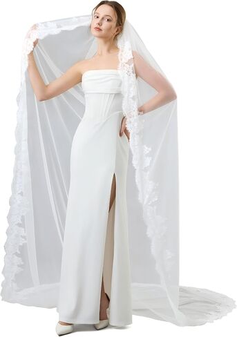 Wedding Veil with Lace Edge. 30, 39, 79 or 118 Inches Ivory and White Bridal Veil, Veils for Women Wedding in Saudi Arabia