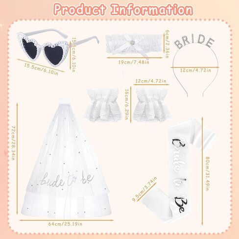 6 Pack Bachelorette Party Accessories with Heart Sunglasses Bride to Be Headband Sash and Veil White Lace Garters and Gloves for Bride Wedding Bridal Shower Bachelorette Party Favors in Saudi Arabia