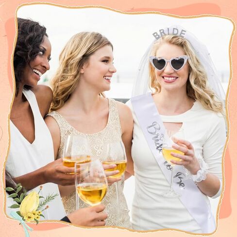 6 Pack Bachelorette Party Accessories with Heart Sunglasses Bride to Be Headband Sash and Veil White Lace Garters and Gloves for Bride Wedding Bridal Shower Bachelorette Party Favors in Saudi Arabia