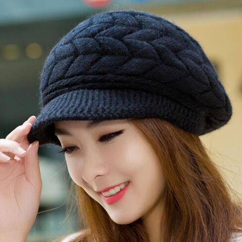 Winter Newsboy Cap for Women, Stretchy Breathable Cabled Knit Hat with Brim, Warm Beret - Style Beanie in Saudi Arabia