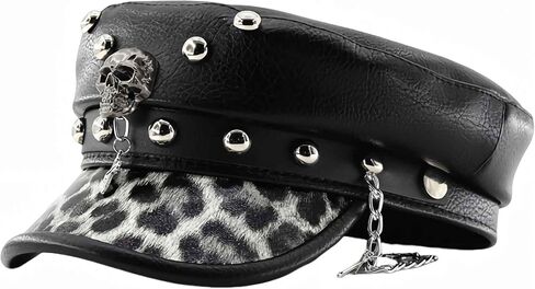 قبعات موزع الصحف للنساء، قبعة بيبر بوي y2k ليوبارد القوطي، قبعة مسطحة من جلد الفهد، إكسسوارات بانك عصرية، أشياء إيمو in Kuwait