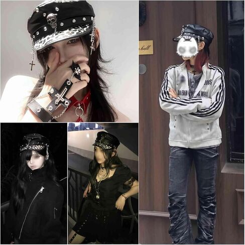 قبعات موزع الصحف للنساء، قبعة بيبر بوي y2k ليوبارد القوطي، قبعة مسطحة من جلد الفهد، إكسسوارات بانك عصرية، أشياء إيمو in Kuwait