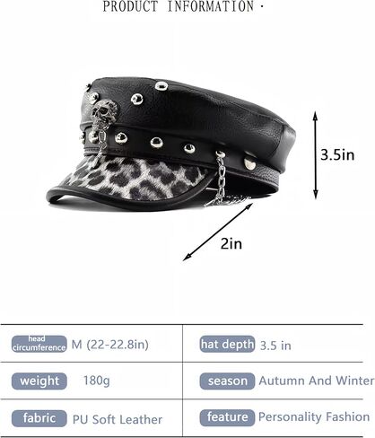 قبعات موزع الصحف للنساء، قبعة بيبر بوي y2k ليوبارد القوطي، قبعة مسطحة من جلد الفهد، إكسسوارات بانك عصرية، أشياء إيمو in Kuwait