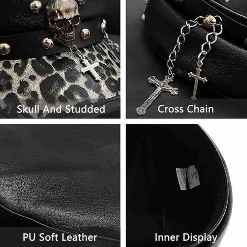 قبعات موزع الصحف للنساء، قبعة بيبر بوي y2k ليوبارد القوطي، قبعة مسطحة من جلد الفهد، إكسسوارات بانك عصرية، أشياء إيمو in Kuwait