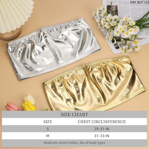 Shiny Bandeau Top Metallic Strapless Top Metallic Rave Tube Tops for Women Dancing Festivals in Saudi Arabia