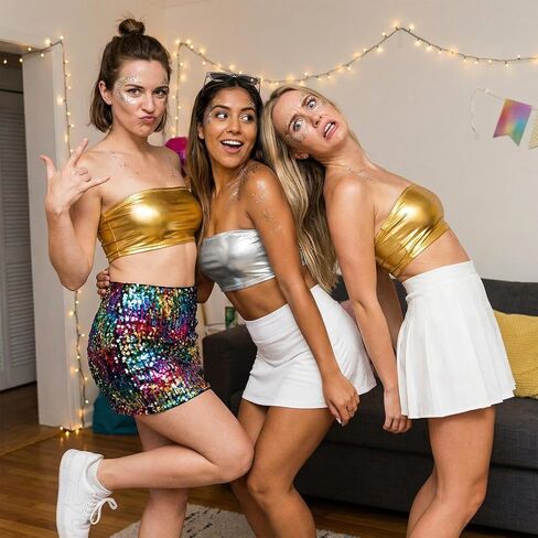 Shiny Bandeau Top Metallic Strapless Top Metallic Rave Tube Tops for Women Dancing Festivals in Saudi Arabia