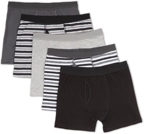 MeMoi 5 Pairs Solids and Stripes Cotton Rich Gray Multi Boys Boxer Briefs in Saudi Arabia