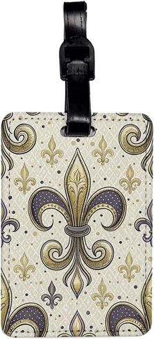 Fleur De Lis Purple Gold Background Travel Faux Leather Luggage Tag in Saudi Arabia