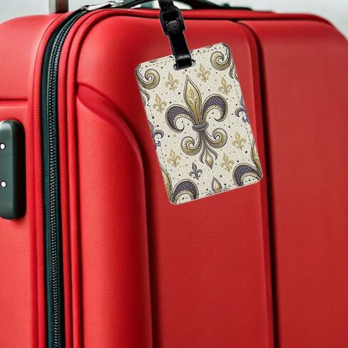 Fleur De Lis Purple Gold Background Travel Faux Leather Luggage Tag in Saudi Arabia