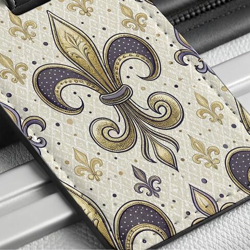 Fleur De Lis Purple Gold Background Travel Faux Leather Luggage Tag in Saudi Arabia