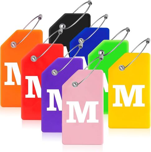 Gostwo 8 Pack Luggage Tags for Suitcases, 26 Initial Letter Travel Luggage Baggage Identification Labels ID Tags Fully Bendable Tags with Stainless Steel Loop (Letter M, Colorful) in Kuwait