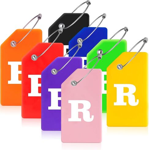 Gostwo 8 Pack Luggage Tags for Suitcases, 26 Initial Letter Travel Luggage Baggage Identification Labels ID Tags Fully Bendable Tags with Stainless Steel Loop (Letter M, Colorful) in Kuwait